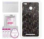 apgo Protective Skin Sticker for the back compatible with Xiaomi Redmi 3s, Wrap Film, Foil, Vinyl - Pattern Carbon Black Pixel