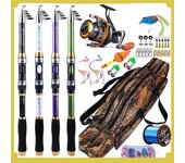 Sougayilang Juego de pesca, caña de pescar telescópica portátil de 1,8 m-3,3 m y carrete de pesca giratorio con relación de engranaje 11BB 5,2:1, mano izquierda derecha intercambiable 1.8M-1000Series blanco