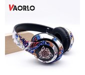 VAORLO Graffiti auriculares inalámbricos HiFi Heavy Bass Music iluminación RGB soporte TF tarjeta Play auriculares Bluetooth para niños estudio azul