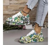 Zapatillas de deporte casuales de moda para mujer, nuevas zapatillas deportivas con cordones y grafiti pintado a la moda para mujer, zapatillas planas de cuero sintético para correr para mujer, tallas 36-43 36 negro
