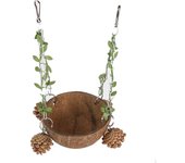 Jaula de juguete para masticar con forma de nido de pájaro de cáscara de coco para periquitos, agapornis, canarios