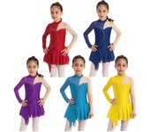 Vestido de baile de manga larga con lentejuelas brillantes para niñas, leotardo, disfraz de competición de patinaje artístico, Ropa de baile hermosa 5-6 Years rojo
