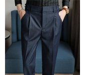 Pantalones de hombre de moda de corte tridimensional elástico de cintura alta pantalones de vestir para hombre de color liso pantalones de oficina rectos de negocios 36 azul