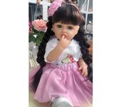 KEIUMI-muñecas de bebé Reborn DIY para niños, compañeros de juego de pelo largo, princesa bebé Boneca Reborn, juguete de baño de vinilo completo de silicona, regalos de cumpleaños y Navidad 22 inch about 55 cm marrón