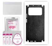 apgo Protective Skin Sticker for the back+sides compatible with Xiaomi Poco M3, Full Wrap Film, Foil, Vinyl - Pattern Black Leather