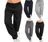 Pantalones deportivos sueltos informales con cordón para mujer, Color sólido, para correr, tiempo libre S negro