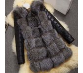 Abrigo de piel de zorro de imitación para mujer, chaqueta de manga larga de cuero PU, prendas de vestir cálidas, moda de invierno 2022 M gris plata