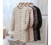 Abrigo de invierno ultraligero de cuello redondo para mujer, chaqueta acolchada básica cálida y ajustada de longitud media para otoño e invierno. M negro