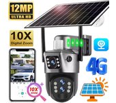 Cámara solar de 12 MP con zoom 10X, 4G, doble pantalla, vigilancia para exteriores, 6K, tres lentes, PTZ, seguimiento automático, 360 grados, CCTV, V380 Cam 4K Cam No Zoom