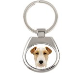 Fox Terrier Wire - geometric keychain with a photo and the inscription Art-Dog blanco