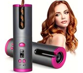 Rizador de pelo inalámbrico automático, inalámbrico, giratorio, recargable por USB, rizador de pelo con temperatura ajustable blanco