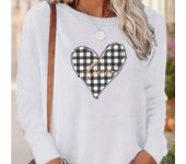 Tops para mujer, camiseta de manga larga con cuello redondo y estampado de cuadrícula Love, jersey ajustado informal de otoño, top de manga larga para mujer XS blanco