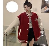 Cazadora de moda de otoño e invierno para mujer, ropa de calle, uniforme de béisbol, abrigo de gran tamaño, chaquetas y abrigos holgados para estudiantes XXXL rojo