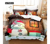 Juego de ropa de cama con muñeco de nieve navideño, juego de funda nórdica, ropa de cama con impresión digital en 3D, juego de cama tamaño Queen, diseño de moda EU single(135x200cm)