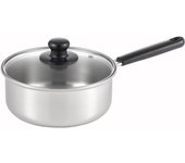 Olla básica Yoshikawa Cook Look de 20 cm Para fuegos de IH y de gas Tapa de vidrio Acero inoxidable Tsubame Sanjo Fabricada en Japón SJ3772 Una sola mano 2,7 L plata