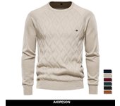 AIOPESON Argyle, jersey básico para hombre, suéter tejido con cuello redondo de Color sólido para hombre, moda de invierno, nueva prenda de punto para hombre S 50-60 kg rojo