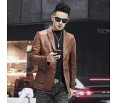 Abrigo nuevo versión coreana, chaqueta de cuero PU con cuello de traje informal, entallada y bonita, a la moda, para hombre XXXXXL