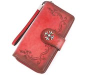 Carteras largas de cuero genuino para mujer, monedero con cremallera de diseño Vintage, tarjetero de marca a la moda 20*10*2.5cm rojo