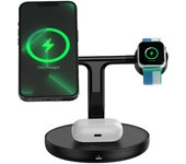 Baseus Cargador inductivo cisne (Compatible con Magsafe) Soporte Para Iphone, Apple Watch, Airpods + Cable Usb-C 1M Negro (Wxte000101)