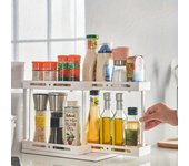 Estante extraíble giratorio multifuncional, estante de almacenamiento giratorio, especiero de escritorio Kitchen Gods, estantes de almacenamiento de cocina blanco