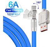 YurKem Cable de carga súper rápido giratorio 120W 6A Cable de carga rápida Lightning tipo c para iphone Xiaomi Huawei Samsung Línea de datos en negrita de silicona líquida 1M For Type-c Port naranja
