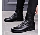 Botas Chelsea de cuero para hombre, zapatos de invierno de Inglaterra, zapatillas de deporte de moda con cremallera, antideslizantes, mantienen el calor, zapatos Martin de piel de becerro 38 negro