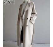 VEZFAA Moda mujer Casual Color sólido estampado Otoño Invierno manga larga cuello POLO chaquetas y abrigos S