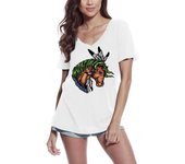 Camiseta con cuello en V para mujer Native Wildlife - Horse - Indian Native Shirt S blanco
