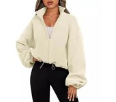 Chaqueta de otoño nueva de polar sólido cálido de talla grande para mujer, chaquetas casuales con cuello alto y cremallera, abrigos de invierno holgados vintage a la moda para mujer, 24884 S negro