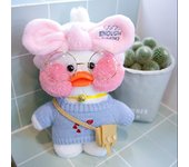 Pato Cafe Pato amarillo pequeño de 30 cm, lindo juguete de peluche con almohada, muñeco de peluche con gafas y ropa, lindo juguete de dibujos animados CHINA