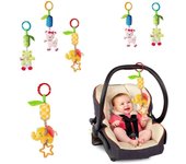 Muñeco de peluche para cochecito de bebé, campana colgante, sonajeros musicales, animal divertido color rosa