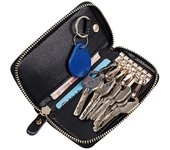 Cartera de cuero genuino de moda para hombre, llavero con cremallera, estuche multifunción, organizador de llaves vintage para mujer verde
