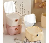 Caja de almacenamiento de joyas con espejo de maquillaje Múltiples compartimentos Doble capa A prueba de polvo Pendientes multiusos Collar Pulsera Anillo Organizador Titular color rosa
