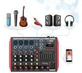 Muslady D6 Consola mezcladora portátil de 6 canales Mixer EQ de 7 bandas 6-Channel-EU negro