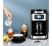Cafetera automática, cafetera molida, cafetera automática de goteo de acero inoxidable 2 en 1, cafetera digital automática americana EU plug plata