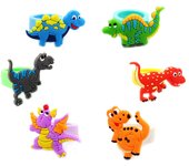 Juego de 6 anillos de PVC con diseño de dinosaurio de dibujos animados, anillo de dedo de PVC suave, regalo para niños.