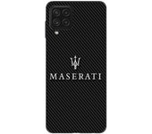 Coque Maniacase pour Samsung Galaxy A12 masertati blanc fond carbonne