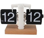 Reloj de Escritorio Flip Mecánico Automático Flip 12H AM PM Base de Madera Alimentado por Batería Vintage Retro Digital