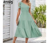 Moda Mujer Verano Vestido de un solo hombro Playa Vacaciones Vestidos casuales S