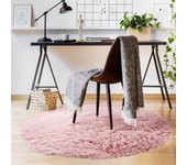 Tapis de Salon ou Chambre Shaggy - Neo Yoga- Tapis Rond Lavable à Base Fine en Microfibre Poils Longs Extra Doux Rose Ø 120 cm