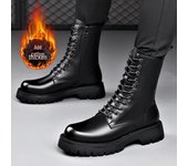 Botas Martin de caña alta estilo británico para hombre: otoño/invierno, cálidas y de terciopelo, con suela gruesa que realza la altura, diseño de motocicleta. Size 38