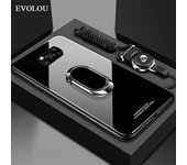 Para Xiaomi POCO X3 NFC funda con anillo magnético soporte funda de teléfono para Xiaomi POCO F3 M3 Pro Redmi Note 10 Pro Max 9C K40 cubierta trasera de vidrio templado duro For Redmi Note 10 4G negro