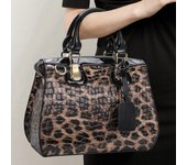 Bolso de mujer con estampado de leopardo, bolso de piel con forma, bolso de mano, piel de vacuno pura para mujer