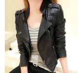 Chaqueta de cuero con cremallera para mujer, abrigo de motociclista ajustado, estilo punk S negro
