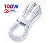 PD 100W USB C a USB Tipo-C Cable Cable de datos de carga rápida para iPhone 15 Pro Max Huawei Samsung Xiaomi Teléfono Línea de datos Accesorios de carga rápida 1M blanco