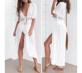 Traje de baño popular para cubrir dulce largo ahueca hacia fuera el traje de baño ligero para cubrir la piscina M blanco