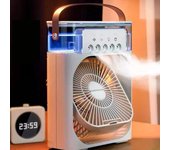 Ventilador eléctrico USB, aires acondicionados, ventilador de refrigeración portátil, luz LED nocturna, niebla de agua, humidificador de aire 3 en 1 divertido para el hogar azul