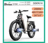 Bicicleta eléctrica Shengmilo S700 - Motor de buje con engranajes de 2*1000 W, batería de 17,5 AH, freno de disco hidráulico Samsung, suspensión total, Fatbike