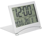 Reloj despertador electrónico compacto de escritorio, plegable, con calendario y temporizador de temperatura para viajes.