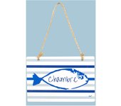 Les Trésors De Lily [R6517] - Placa metálica para puerta 'Pez' azul y blanco (habitación) - 12x9cm azul